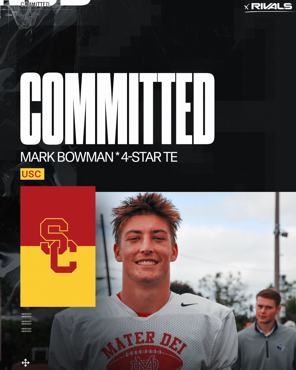 COMMITMENT: USC lands four-star tight end Mark Bowman. The Trojans have the No. 1 recruiting class in 2026