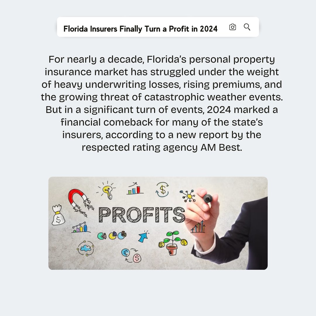 InsuranceCareer's tweet image. 🏠📈 Florida’s insurance market just made a comeback after 8 years of losses!
#InsuranceNews #FloridaMarket #FinanceUpdate #InsuranceIndustry