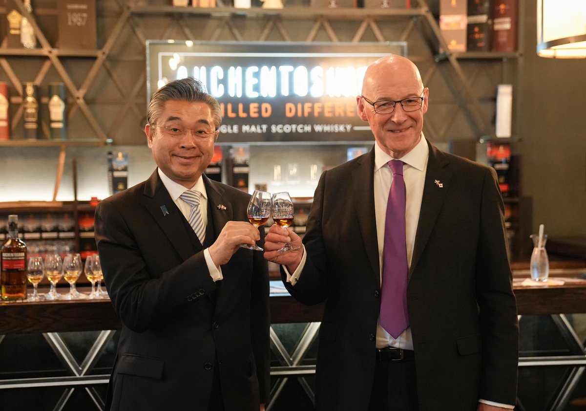 John Swinney (@johnswinney) on Twitter photo Whisky is one of Scotlandâs biggest and proudest exports - much loved in Japan and around the world.
I am determined to ensure that at a time of global instability, our whisky industry thrives.
I hope you enjoyed the <a href="/Auchentoshan/">The Official Page of Auchentoshan Whisky</a> dram, <a href="/AmbJapanUK/">Hiroshi Suzuki</a>. SlĂ inte mhath! đĽ Whisky is one of Scotlandâs biggest and proudest exports - much loved in Japan and around the world.
I am determined to ensure that at a time of global instability, our whisky industry thrives.
I hope you enjoyed the <a href="/Auchentoshan/">The Official Page of Auchentoshan Whisky</a> dram, <a href="/AmbJapanUK/">Hiroshi Suzuki</a>. SlĂ inte mhath! đĽ