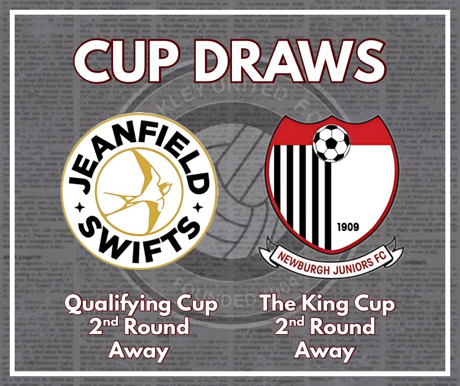 Oakley United FC (@oakleyunited) on Twitter photo ๐๐ฎ๐ฉ ๐๐ซ๐๐ฐ๐ฌ ๐
We have been drawn away to <a href="/JeanfieldSFC/">Jeanfield Swifts FC</a> in the <a href="/EastScotlandFA/">East of Scotland Football League</a> Qualifying Cup 2nd round and away to <a href="/newburghfc/">Newburgh Juniors FC</a> in The King Cup 2nd round.
Fixture dates to be confirmed
#newera #season25/26 ๐๐ฎ๐ฉ ๐๐ซ๐๐ฐ๐ฌ ๐
We have been drawn away to <a href="/JeanfieldSFC/">Jeanfield Swifts FC</a> in the <a href="/EastScotlandFA/">East of Scotland Football League</a> Qualifying Cup 2nd round and away to <a href="/newburghfc/">Newburgh Juniors FC</a> in The King Cup 2nd round.
Fixture dates to be confirmed
#newera #season25/26