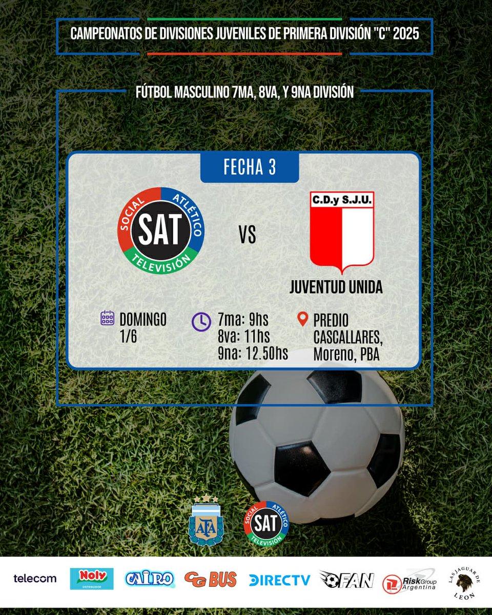 Social Atlético Televisión (@_clubsat) on Twitter photo #FútbolMasculinoInferiores | Los pibes y un nuevo desafío 🙌
Se enfrentarán a <a href="/CDSJUPrensa/">Juventud Unida Oficial</a> por la fecha 3 del Campeonato de Divisiones Juveniles de Primera División C.
#VamosLaTele 🇬🇲 #FútbolMasculinoInferiores | Los pibes y un nuevo desafío 🙌
Se enfrentarán a <a href="/CDSJUPrensa/">Juventud Unida Oficial</a> por la fecha 3 del Campeonato de Divisiones Juveniles de Primera División C.
#VamosLaTele 🇬🇲