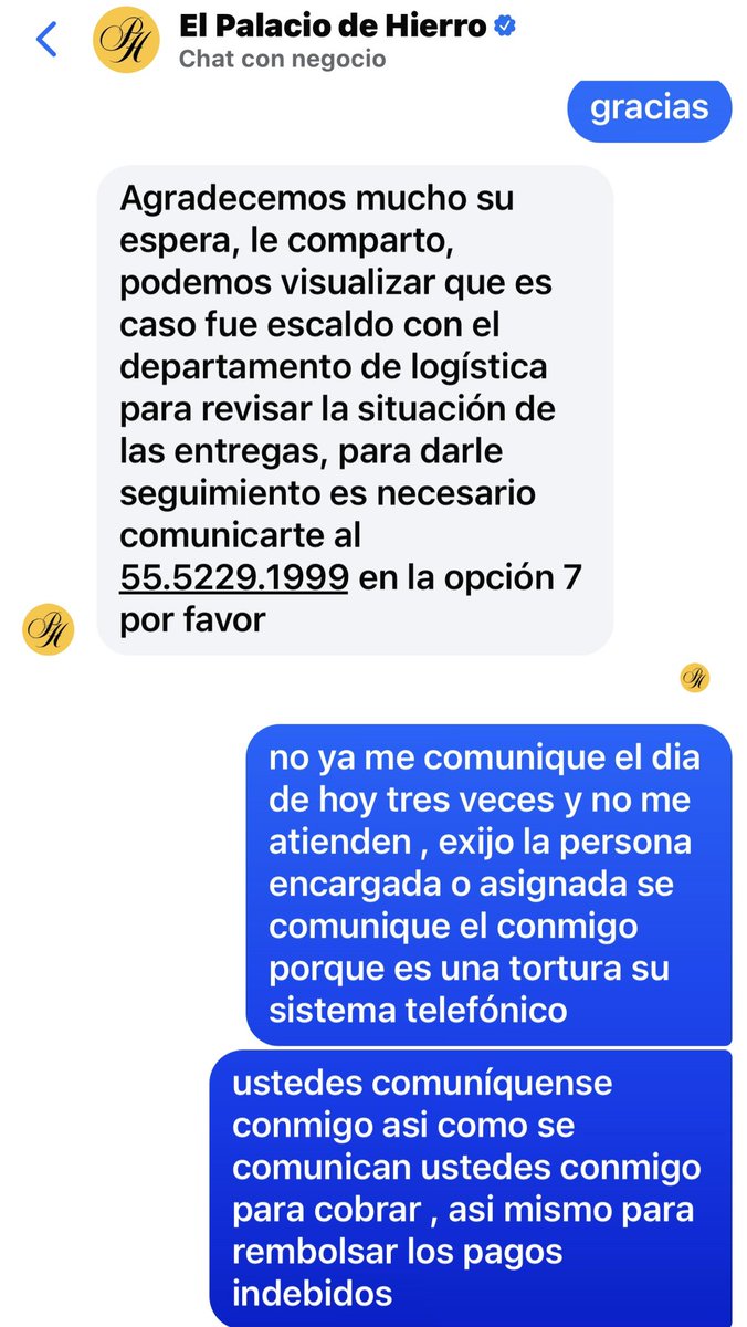 Y la respuesta fabulosa de <a href="/palaciohierro/">El Palacio de Hierro</a> es que me comuniqué ooootra vez y a ooootro número opción 7 😡😡😡😡 <a href="/Profeco/">Profeco</a> <a href="/AtencionProfeco/">Atención Profeco</a> <a href="/Concilianet/">Profeco</a>