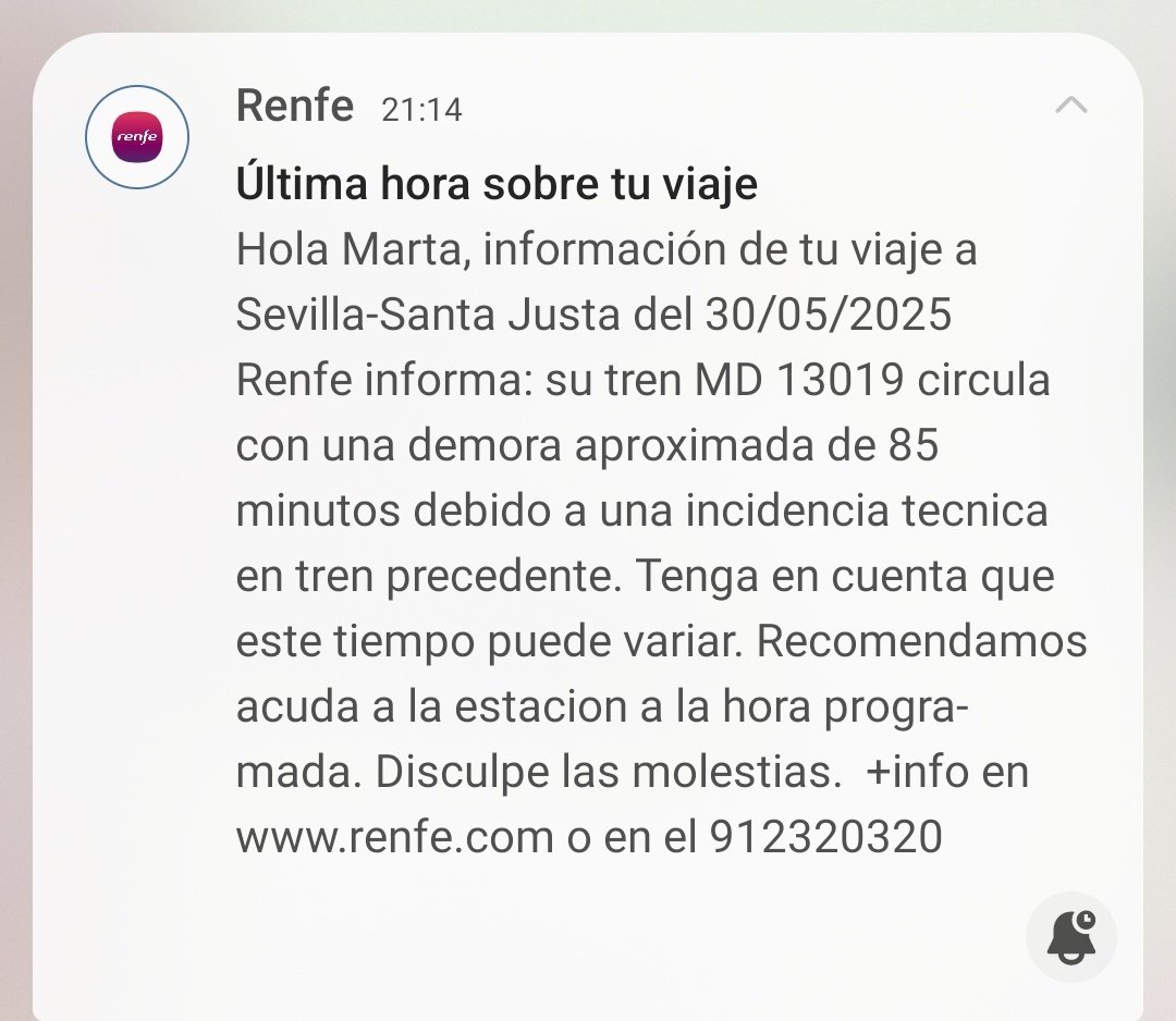 Ngelwheel's tweet photo. Un atraso por semana con @Renfe Me tocó en Madrid varias veces, en Málaga y ahora Cádiz. No hay ni un tren que se libre? A este ritmo me pagaís una nómina con tanta devolución. No va a quedar un servicio público que se salve. 🤬 https://t.co/6u5N5pRGGs