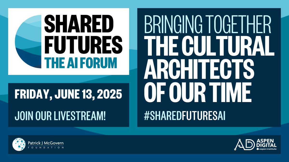 Patrick J McGovern Foundation (@pjmfdn) on Twitter photo On 6/13, <a href="/vilasdhar/">Vilas Dhar</a> will speak at #SharedFuturesAI on humanity in an age of intelligent machines. Co-hosted by PJMF and <a href="/AspenDigital/">Aspen Digital</a>, this one-day festival brings together leaders at the intersection of tech and humanity. Register here: register.sharedfuturesforum.org On 6/13, <a href="/vilasdhar/">Vilas Dhar</a> will speak at #SharedFuturesAI on humanity in an age of intelligent machines. Co-hosted by PJMF and <a href="/AspenDigital/">Aspen Digital</a>, this one-day festival brings together leaders at the intersection of tech and humanity. Register here: register.sharedfuturesforum.org
