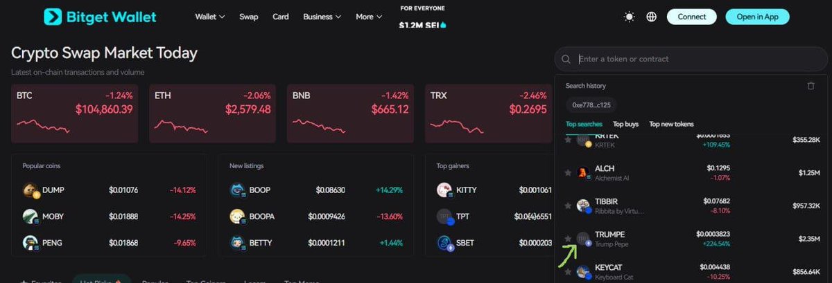 trumpecoineth's tweet photo. $TRUMPE is trending on Bitget! 🐸

https://t.co/4UWaVZNIH2 https://t.co/8g1cSW36MQ