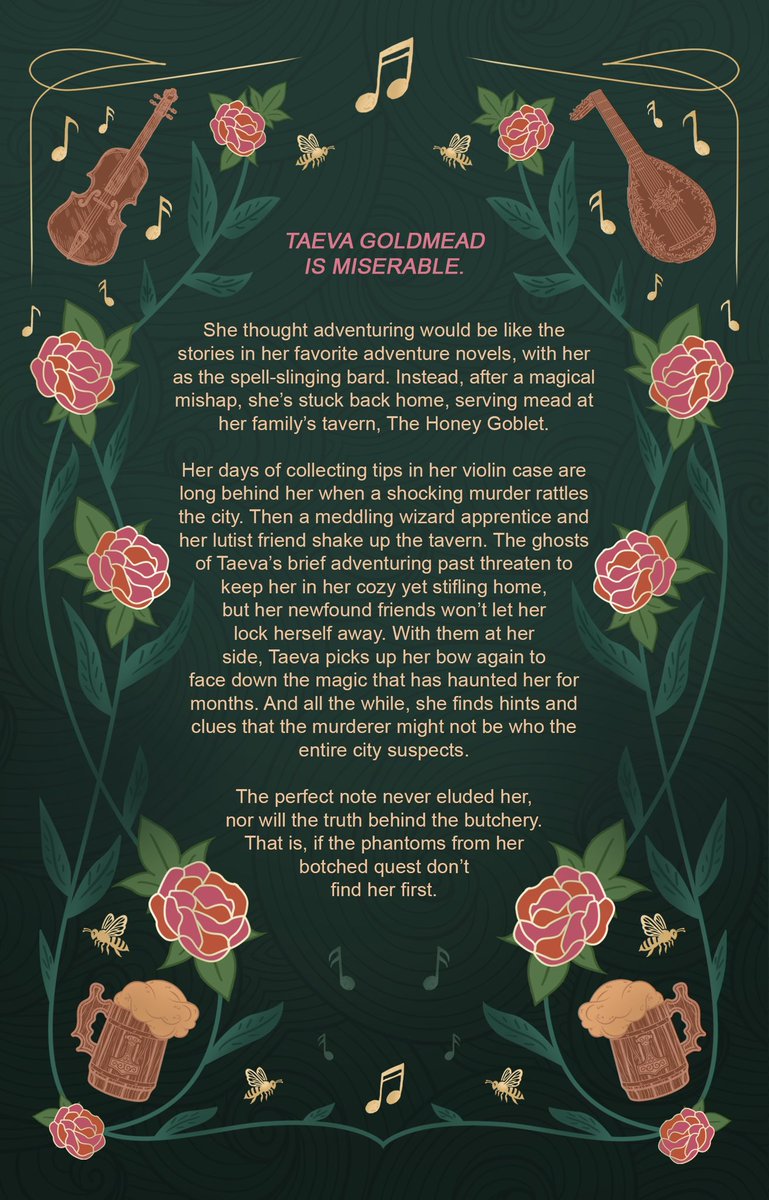 sampwrites's tweet image. 🎻Taeva is an anxious violinist bard just doing her best
🍺she’s stuck working at her family’s tavern after an adventuring mishap
🗡️Her and her friends end up accidentally-on-purpose investigating a murder?
✨🎶And there’s plenty of musical magic!
Welcome to The Honey Goblet!