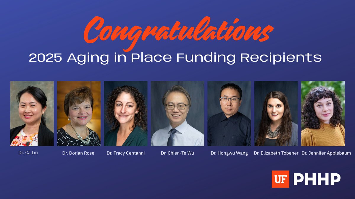 Seven <a href="/UFPHHP/">UF PHHP</a> researchers will be working toward helping Floridians age in place with dignity and autonomy. Congratulations to the awardees of the Aging in Place Funding Initiative! phhp.ufl.edu/2025/05/27/cel…