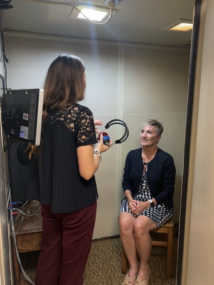CHPCRUSADERS's tweet image. Better Hearing and Speech Month Spotlight at CHP! 
Our very own Chief, Kim Chevalier
took time today to prioritize her hearing health with a visit to our state-of-the-art sound booth, thanks to our incredible audiologist in JCPS, Dr. Casey Roof and Dr. Brandi Burbrink