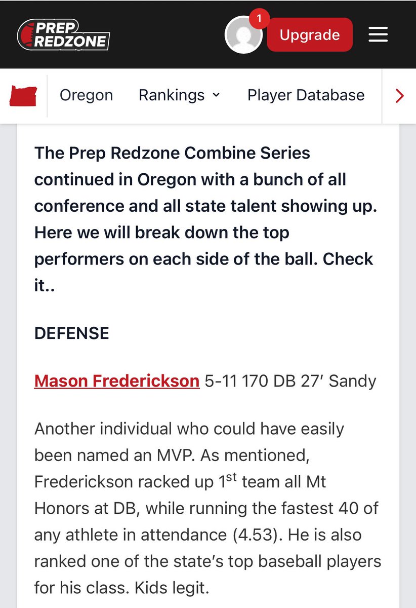 Thank you <a href="/JordanJ_/">Jordan Johnson</a> for the write up at my most recent showcase with PRZ. Looking forward to a great season ahead for both football and baseball!
<a href="/ConnorDarby57/">Connor Darby</a> <a href="/BrandonHuffman/">Brandon Huffman</a> <a href="/PrepRedzoneOR/">Prep Redzone Oregon</a> <a href="/CoachWhitleyII/">Will Whitley</a> <a href="/CoachOmura/">Josh Omura</a> <a href="/CoachWesNurse/">Wes Nurse</a> <a href="/Coach_Broom/">Deon Broomfield</a>
