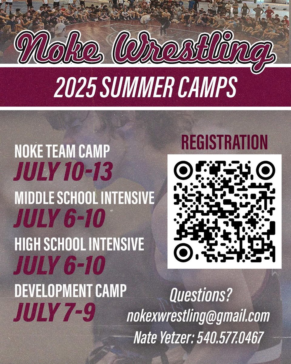 Coaches we have 2 spots left for team camp! Hit me up if you want to bring a team or a couple free agents. Winning team takes home a resilite mat. 13+ matches and 5 technique sessions including our headline clinician Mark Samuel!
nokewrestlingcamps.totalcamps.com/shop/EVENT