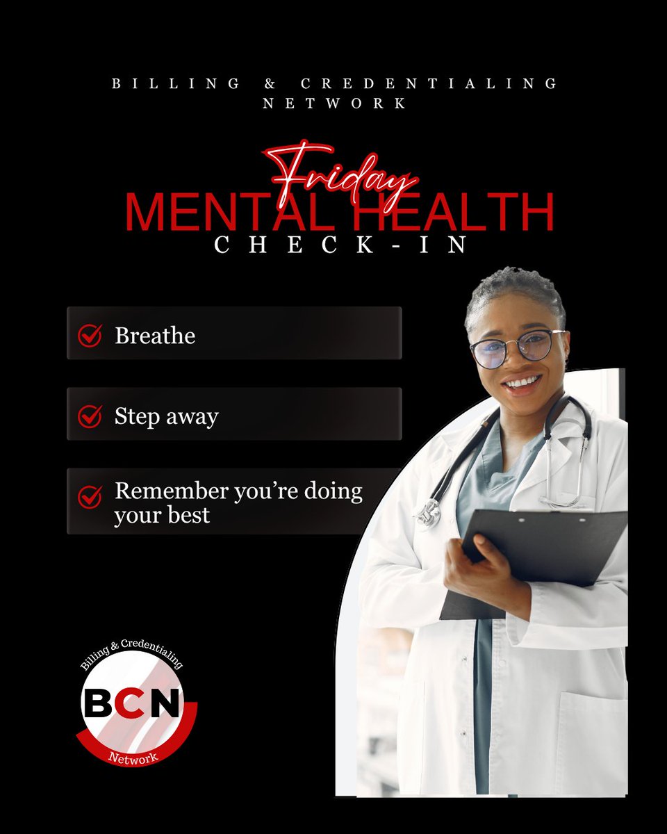 bcnnetwork21's tweet image. Friday Mental Health Check-In 🧠
You’ve handled the paperwork—now take care of you.
☑️ Breathe
☑️ Step away
☑️ You're doing your best
At BCN, we help lighten your admin load so you can protect your peace, not just your practice. 

#MentalHealthMatters #BCNNetwork #AdminRelief