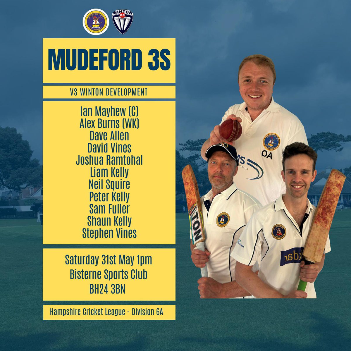 🚨 TEAM NEWS 🚨

Farley 1st XI vs Mudeford 1st XI
Mudeford 2nd XI vs Purewell Park 2nd XI
Mudeford 3rd XI vs Winton Development XI

All matches start at 1pm

#cricket #cricketclub
#cricketlovers #crickettraining #local #localcricket #mudeford #UpTheMuddies #Seasiders