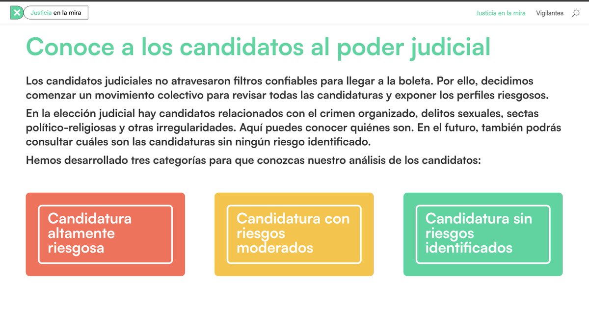 Esta es la página que he estado mencionando en mis programas, desarrollada por defensorxs de derechos humanos para alertar sobre candidaturas riesgosas al Poder Judicial. La comparto porque considero que nos ayudará a realizar un voto informado y responsable: