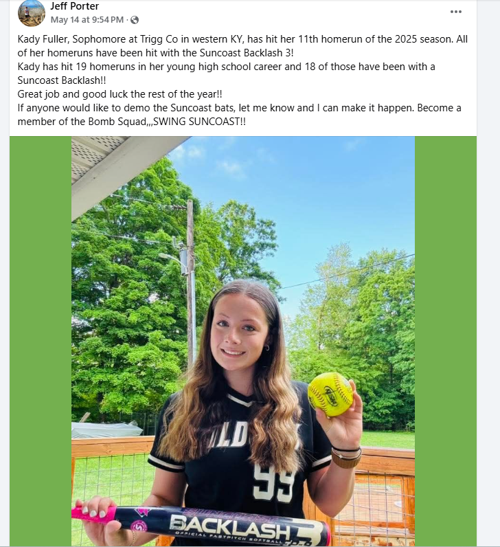 SuncoastFP25's tweet photo. #FastpitchFriday Sophomore Kady Fuller dropping bombs!! Kady hit her 11th of the season all with the Suncoast Backlash 3!📷 Keep hitting them Kady! Swing the best! #SwingSuncoast https://t.co/PviD3Nifvl