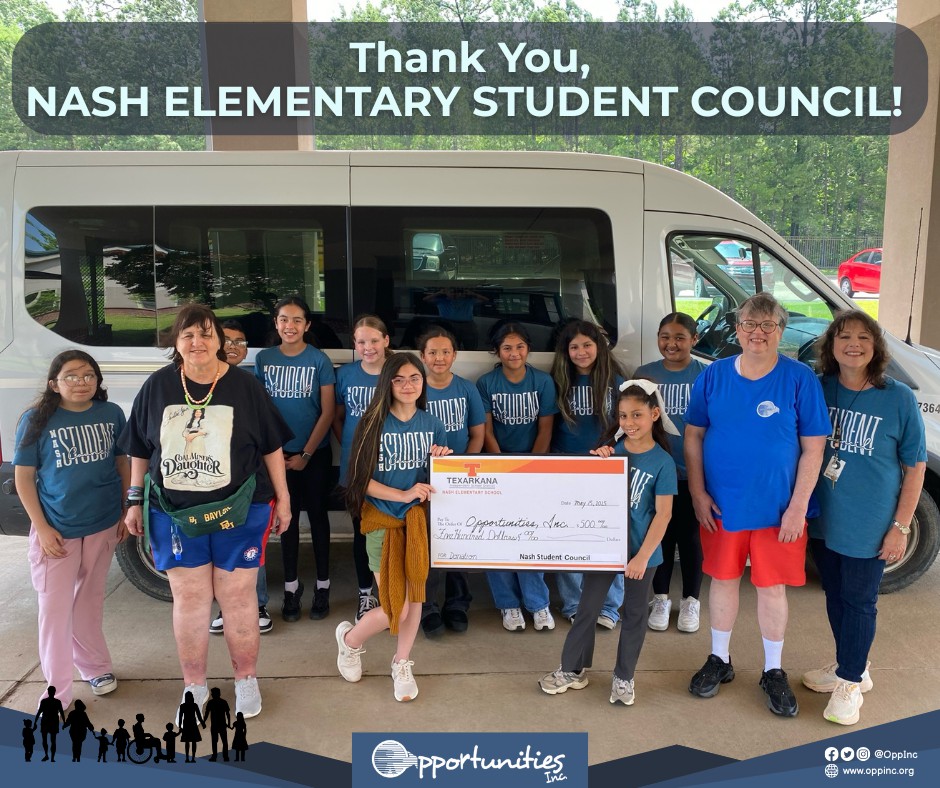 OppIncOrg's tweet photo. A Big Thank You to the Nash Elementary Student Council! 💙

We’re incredibly grateful to the students of the Nash Elementary Student Council, Texarkana ISD, for their generous donation to our adult day program at Opportunities, Inc.

We’re so proud to have your support!

#OppInc https://t.co/kwhBDm1tnM