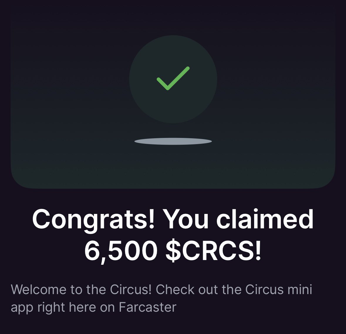 i just claimed my first solana airdrop on <a href="/farcaster_xyz/">Farcaster</a>.

6.5k $crcs is now in my wallet. that’s around 15 usdc now.

thanks <a href="/ljxie/">Linda Xie</a> and <a href="/nicky_sap/">ns (@nickysap on farcaster)</a> for your efforts!