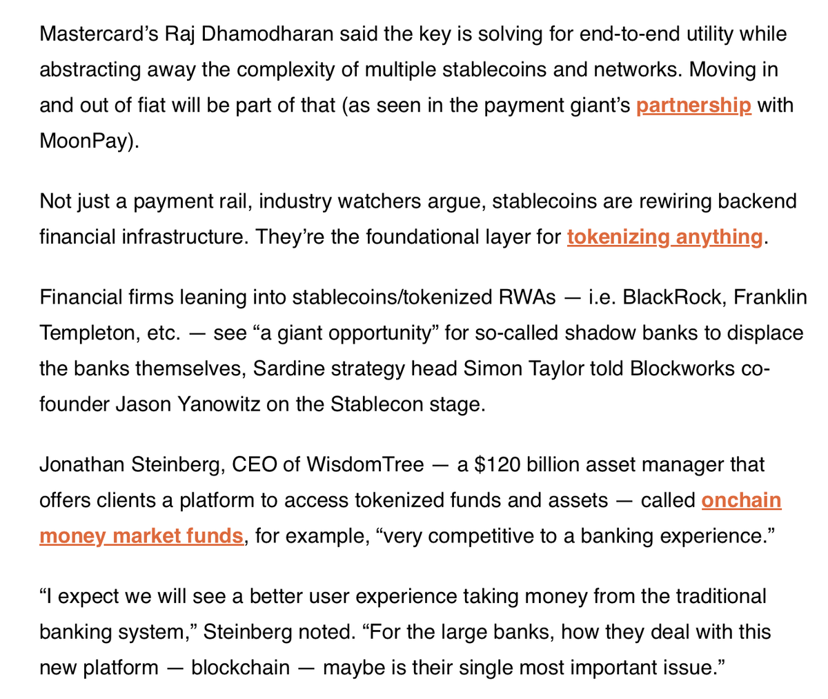 strack_ben's tweet photo. Stablecon soundbites from WisdomTree CEO @JonoSteinberg, @sytaylor and others ...

The consensus is banks will have to address the shift stablecoins are set to bring. https://t.co/SnS3rIY6sx