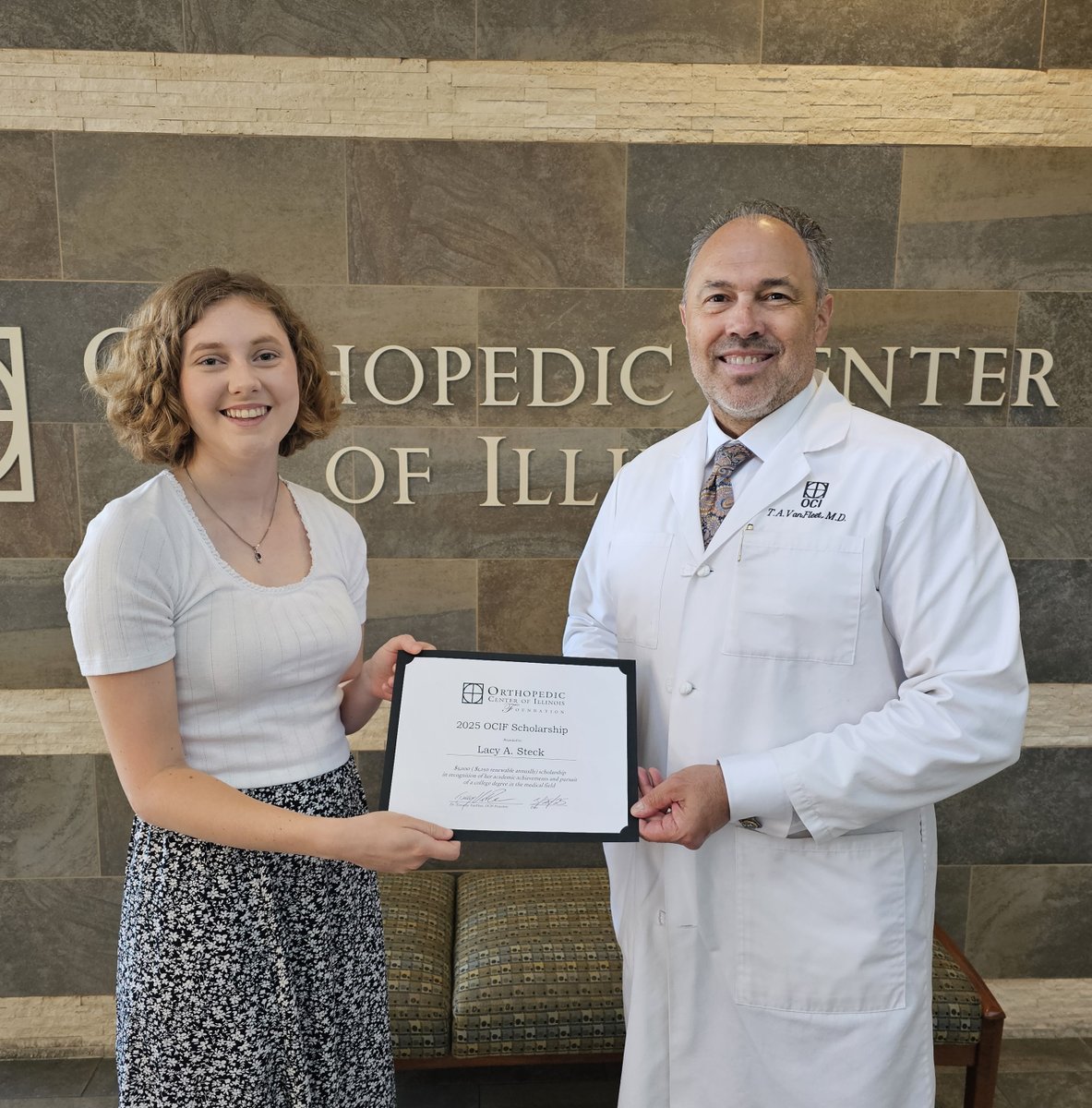 Earlier today, Dr. Timothy VanFleet presented the 2025 OCIF $5,000 Scholarship to Lacy Steck, a recent graduate of Rochester High School. Lacy plans to attend the University of Illinois this fall, where she will major in biology. Congratulations, Lacy! <a href="/RochesterHS_3A/">Rochester HS</a>