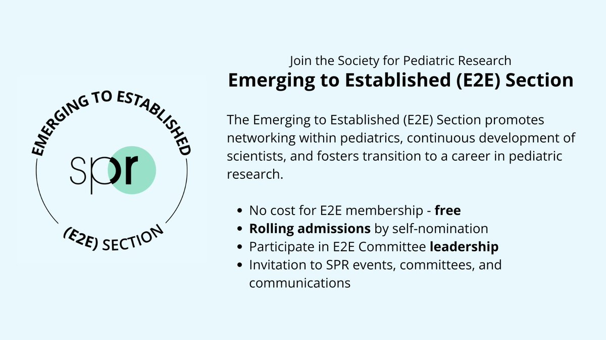 SPR (@socpedresearch) on Twitter photo The SPR Emerging to Established (E2E) Section <a href="/E2E_spr/">SPR Emerging to Established (E2E) Section</a> introduces residents, fellows and early career faculty members to SPR by providing a variety of resources and educational opportunities.
Join Today: ow.ly/Xa9650UWVFt The SPR Emerging to Established (E2E) Section <a href="/E2E_spr/">SPR Emerging to Established (E2E) Section</a> introduces residents, fellows and early career faculty members to SPR by providing a variety of resources and educational opportunities.
Join Today: ow.ly/Xa9650UWVFt