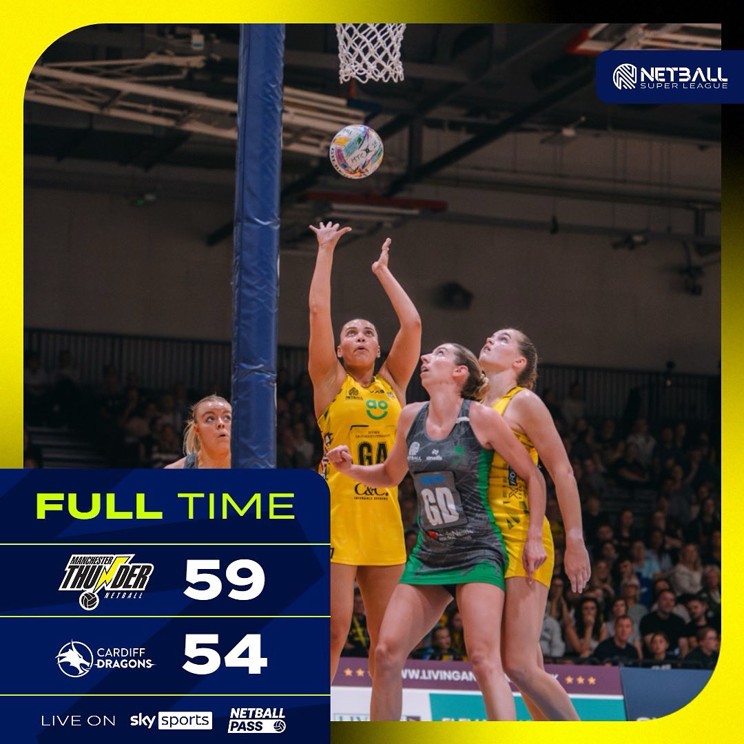 Manchester Thunder (@thundernetball) on Twitter photo A tough fight from <a href="/cardiffdragons_/">LexisNexis Cardiff Dragons</a>, but Thunder grind out the win ! 🖤💛
Thank you Thunder fans for your energy tonight 🫶
#NSL2025 A tough fight from <a href="/cardiffdragons_/">LexisNexis Cardiff Dragons</a>, but Thunder grind out the win ! 🖤💛
Thank you Thunder fans for your energy tonight 🫶
#NSL2025