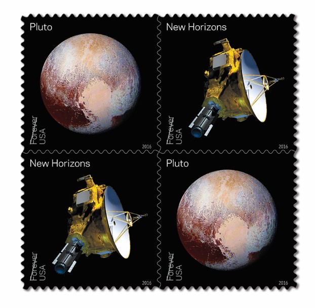SwRI's tweet photo. Nine years ago, the U.S. Postal Service issued forever stamps with two glorious words: Pluto — Explored!  USPS launched the stamps after a single 29-cent stamp encountered Pluto aboard NASA’s New Horizons spacecraft. https://t.co/qXEN8i6hX1 #FlashbackFriday https://t.co/O1WEQPR0bC