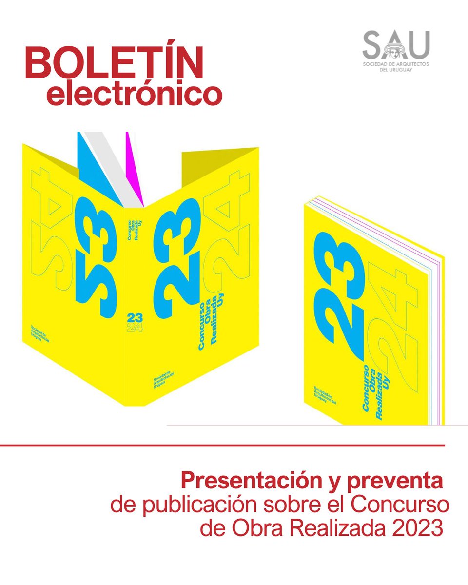 📣¡nuevo boletín electrónico!

📖Presentación y preventa de la publicación sobre el Concurso de Obra Realizada 2023
🏙️ Conversatorios sobre movilidad
🏢 Visita al showroom de Aluminios del Uruguay
🤝 Reunión con APPCU y CCU
💼 Empleos, noticias

Leélo acá: mailchi.mp/sau/quintobesa…