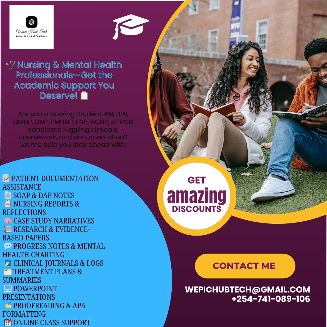 🩺 Nursing &amp; Mental Health Pros—Don’t Let Documentation Hold You Back!Whether you're an RN, LPN, QMHP, DNP, PMHNP, FNP, AGNP, or nursing student, I’m here to support your journey. Get expert help reach out now for fast, reliable, and confidential academic &amp; clinical documentation