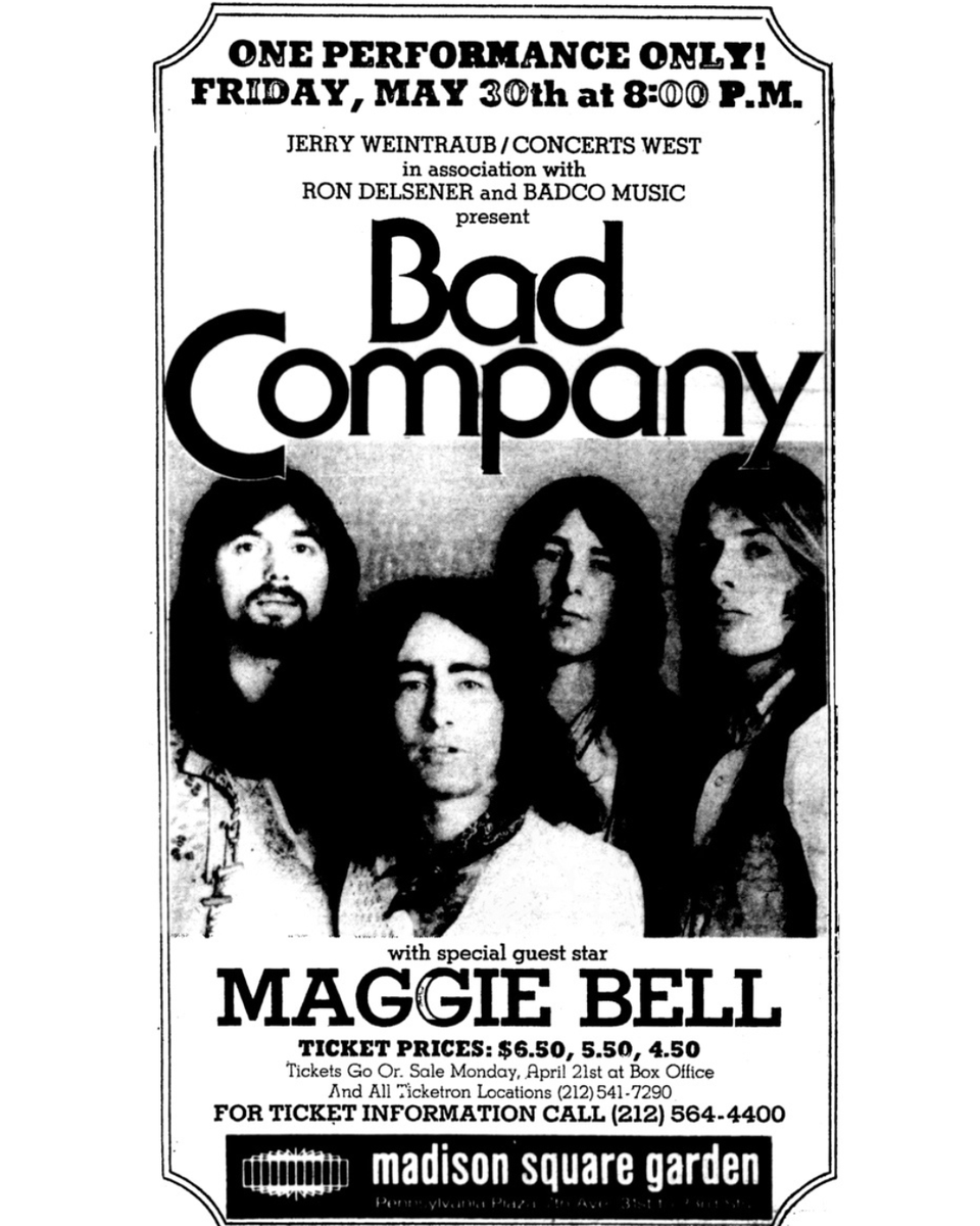 50 years ago today Bad Company played a sold out show at Madison Square Garden in NYC... tickets were $6.50
