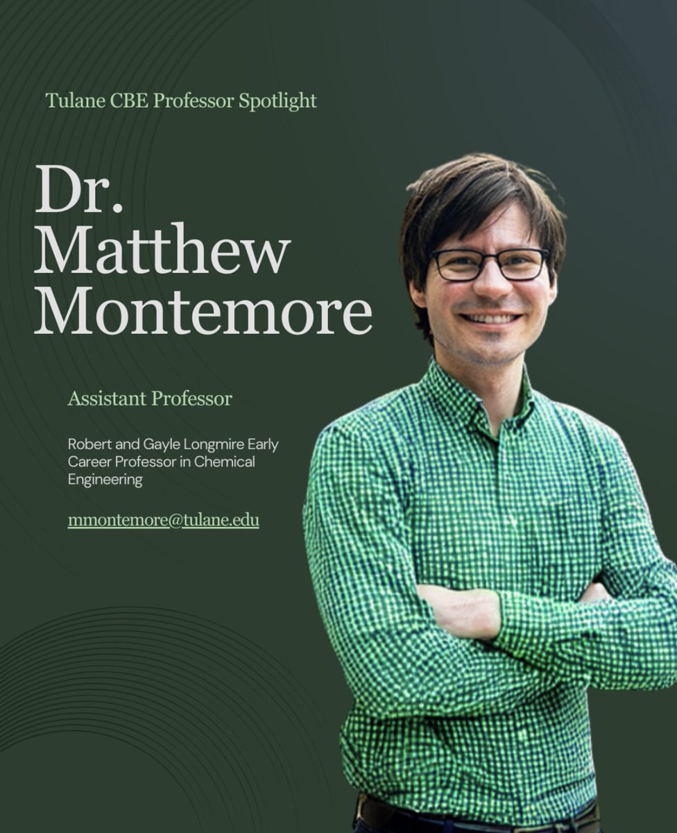 TulaneSSE's tweet image. FACULTY HIGHLIGHT! We&apos;d like to shout out Dr. Matthew Montemore, a Tulane CBE professor specializing in data science, machine learning, and catalysis research. Swipe to learn more about Dr. Montemore, hear some advice, and see what he&apos;s been researching!

#FacultyHighlight
