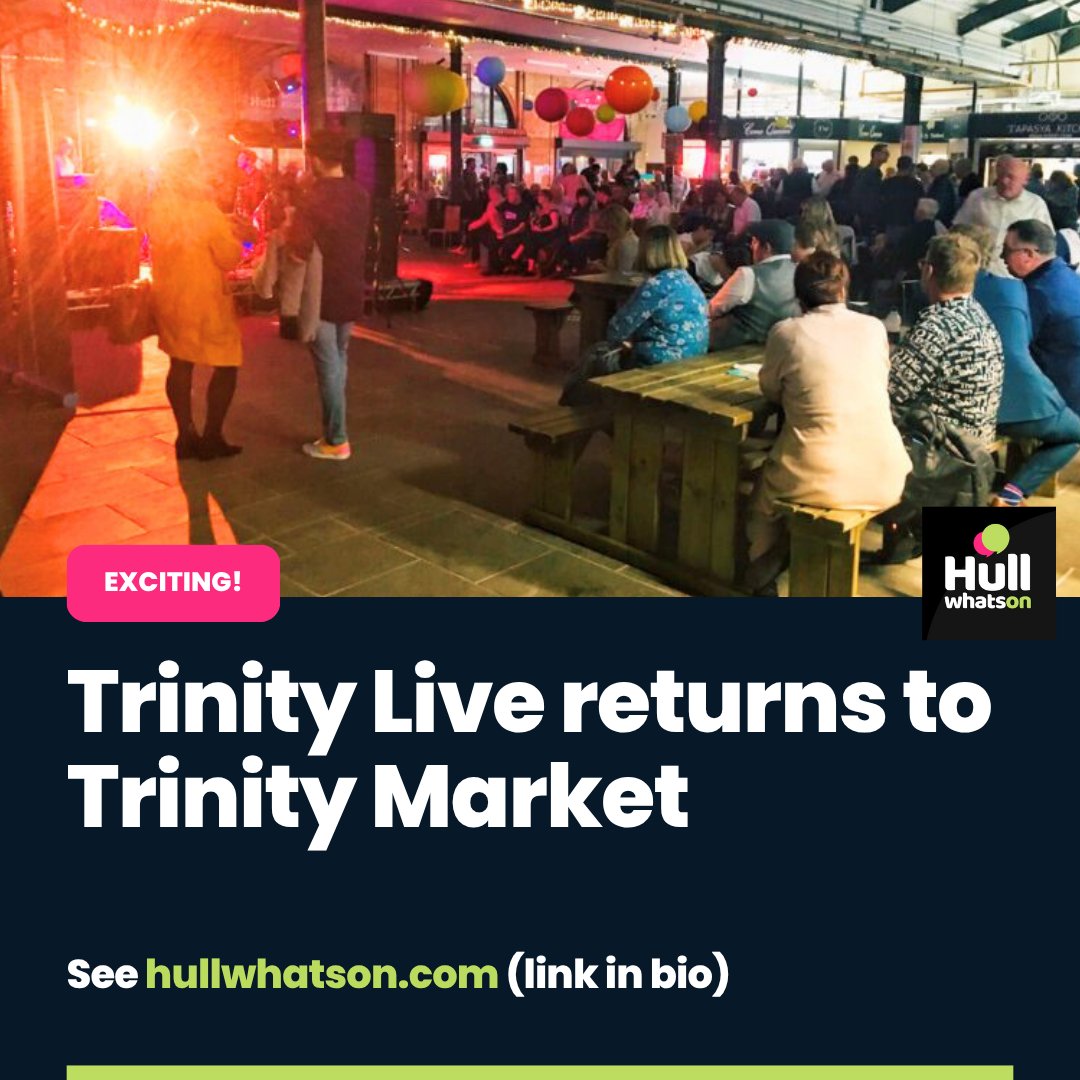 Hull What's On (@hullwhatson) on Twitter photo Trinity Live is back for its sixth year. Returning on Thursday (5 June), Hull’s favourite free music event will be presenting top local talent in the atmospheric Trinity Indoor Market 🤩
See website or 👉 hullwhatson.com/trinity-live-h…
<a href="/trinitylivehull/">Trinity Live</a>
#hull #hullevents #trinitylive Trinity Live is back for its sixth year. Returning on Thursday (5 June), Hull’s favourite free music event will be presenting top local talent in the atmospheric Trinity Indoor Market 🤩
See website or 👉 hullwhatson.com/trinity-live-h…
<a href="/trinitylivehull/">Trinity Live</a>
#hull #hullevents #trinitylive