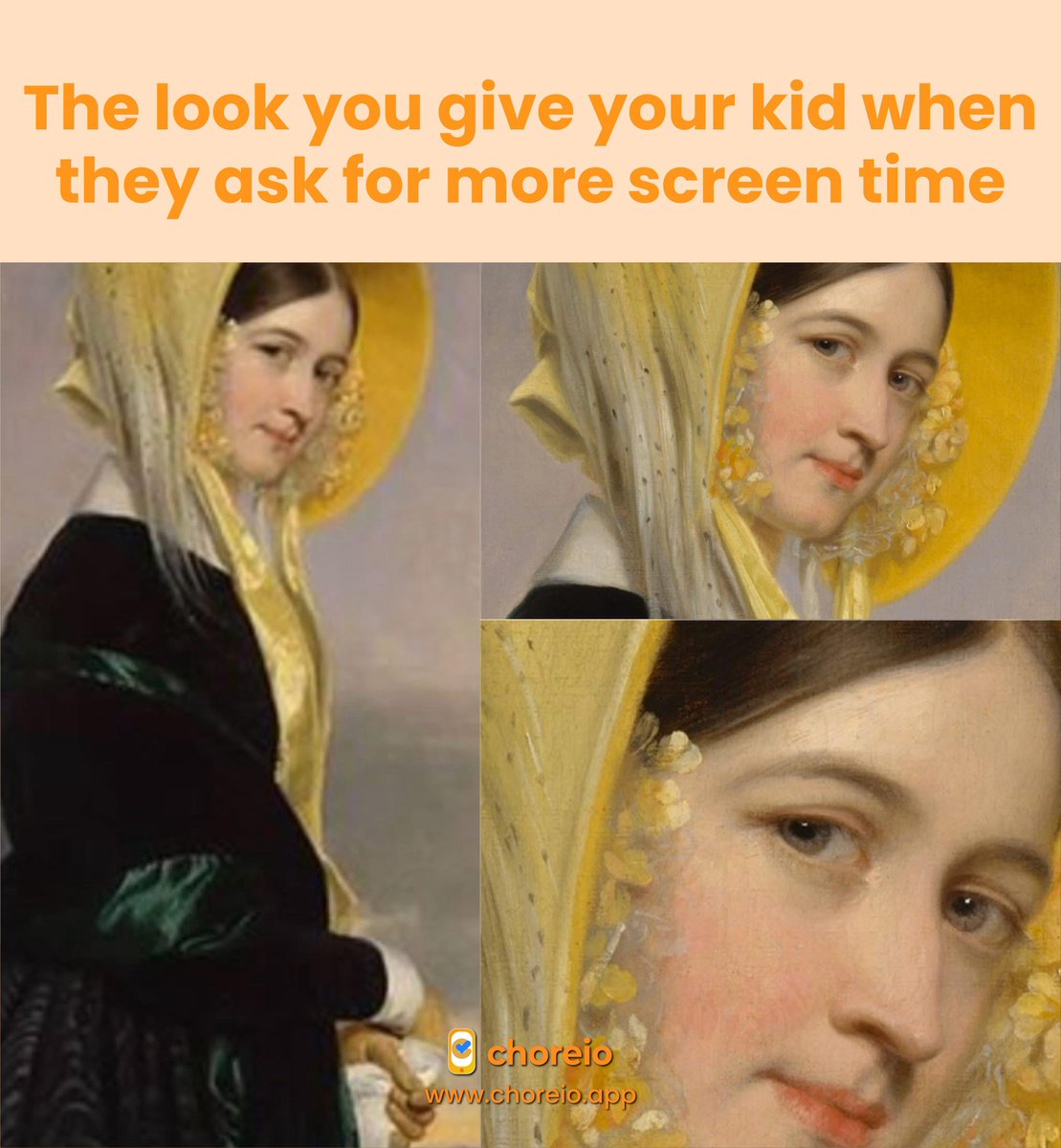 The look you give your kid when they ask for more screen time...
👀📱
Time to swap the scroll for some soul.

<a href="/ChoreioApp/">Choreio</a> helps kids build confidence, connection, and real-world rhythm—off the screen and on their feet.

Download Choreio now: apps.apple.com/us/app/choreio…

#Choreio