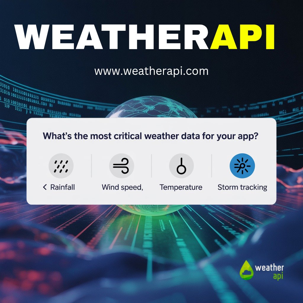 weatherapidev's tweet image. Every app is different — and so is every use case:
☔ Rainfall for delivery & outdoor events
💨 Wind speed for drones, aviation, logistics
🌡️ Temperature for HVAC, retail, agriculture
⛈️ Storm tracking for safety, travel & emergency services
#WeatherAPI #WeatherData #web