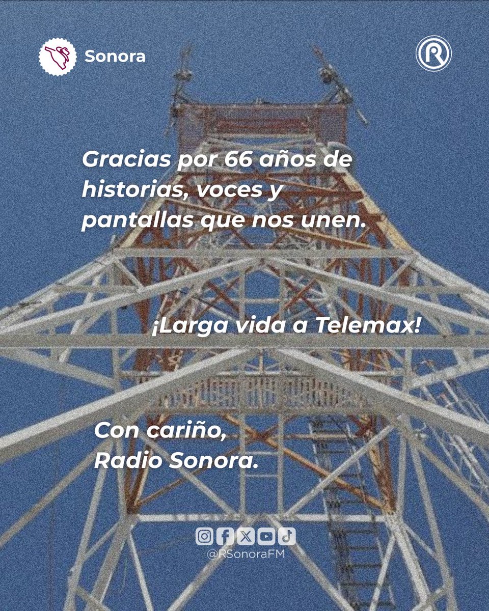 Hoy celebramos 66 años de nuestra televisora hermana, Telemax.

Una historia de pantalla, comunidad y compromiso con Sonora.

¡Felicidades y que sigan los años de historia compartida!