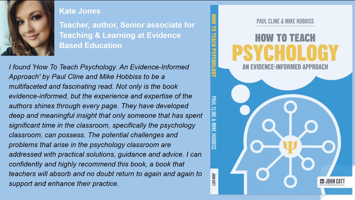 mikehobbiss's tweet image. Teacher and author @KateJones_teach calls 'How to Teach Psychology a "multifaceted and fascinating read" packed with "deep and meaningful insights"
amazon.co.uk/dp/1915261953
#Psychology
@PaulCline_psy