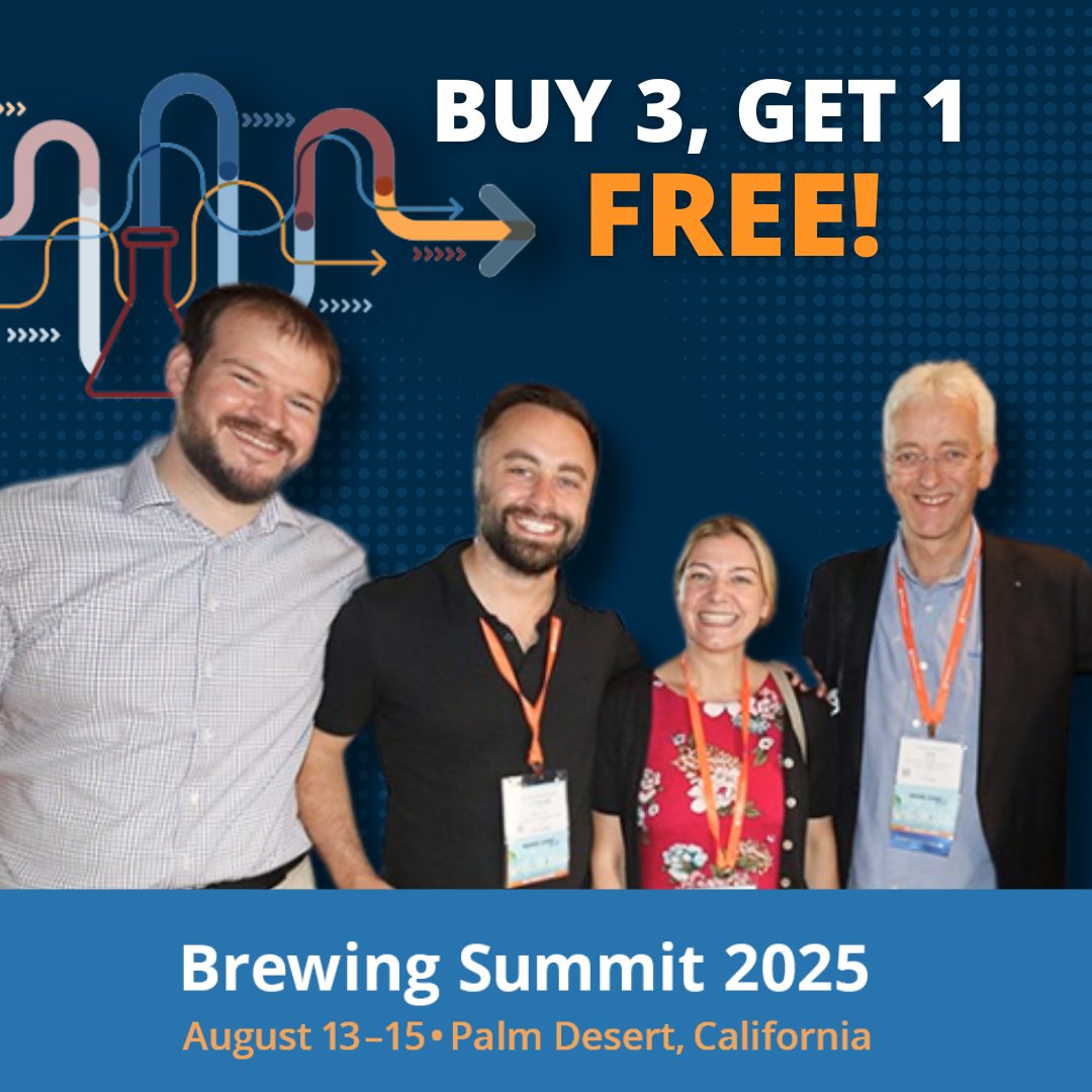 Rally your team and meet us in Palm Desert this August for #BrewingSummit2025! Register 3 attendees, and get the 4th registration for FREE!

Register today and save: bit.ly/42DgpRu

We'll see you (and your team) there!

#BrewingScience #BrewingCommunity
