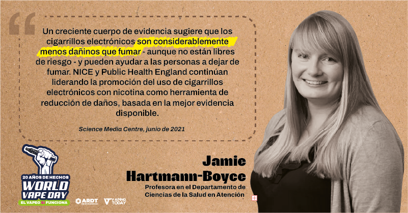 “Son considerablemente menos dañinos que fumar”, afirma Jamie Hartmann-Boyce sobre el vapeo.
La evidencia es clara.
#WorldVapeDay #ReducciónDeDañosYa #MiSaludMiElección #20AñosSinHumo

<a href="/echelecabeza/">Échele Cabeza</a>, <a href="/NicotinaRRD/">Plataforma para la Reducción de Daños en Nicotina</a>, <a href="/anesvap/">ANESVAP</a>, <a href="/provapeomexico/">Pro-Vapeo Mexico A.C.</a>, <a href="/AsovapeCR/">Asovape Costa Rica</a>, <a href="/ARDTPanama/">ARDT Panamá</a>, <a href="/AsoVape/">AsoVape Colombia</a>,