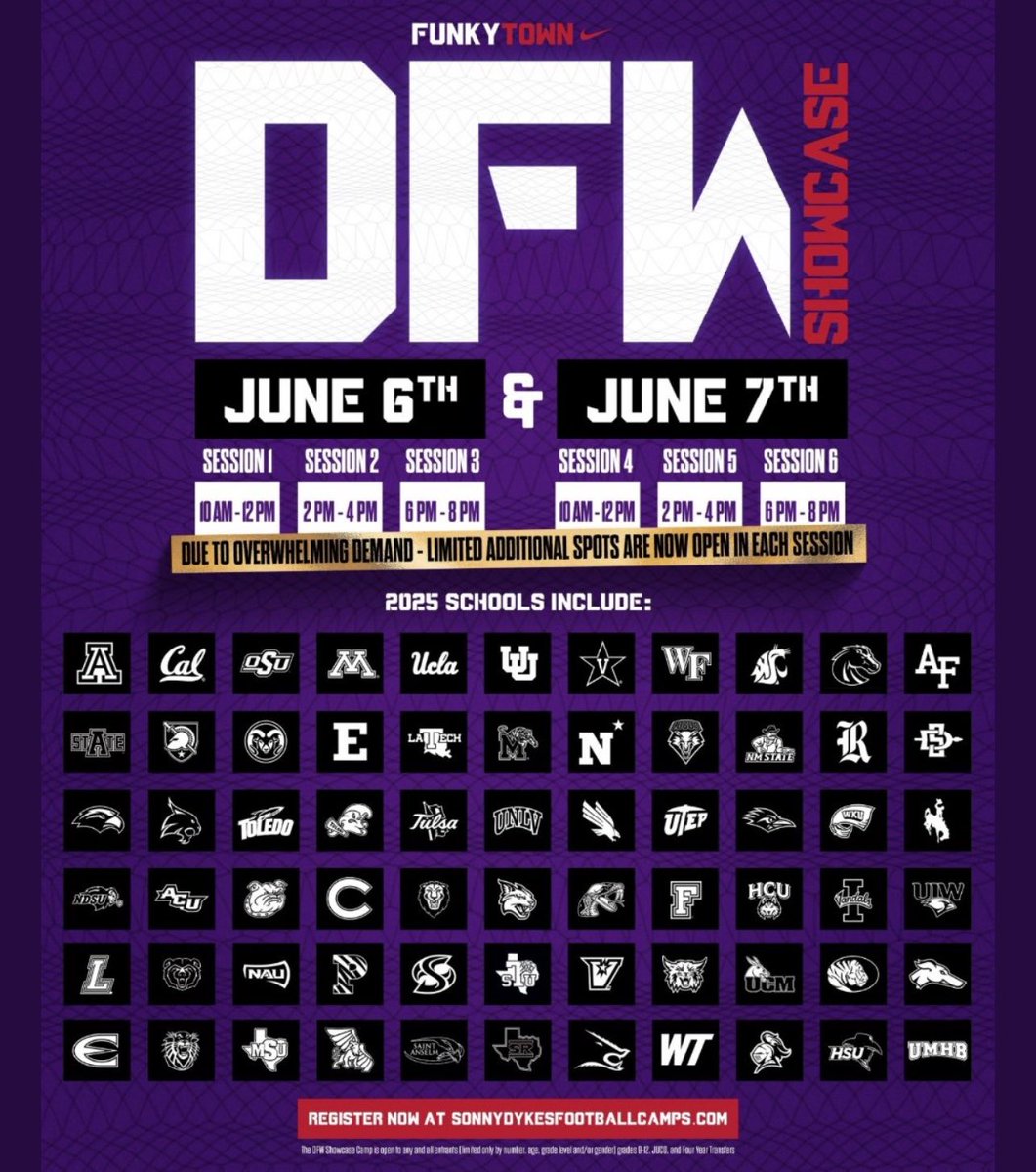 I will be attending <a href="/TCUFootball/">TCU Football</a> mega camp <a href="/CoachSonnyDykes/">Sonny Dykes</a>  <a href="/coachesalas/">Eddie Salas</a>
<a href="/HarlanHawks_FB/">Harlan Hawk Football</a> <a href="/247Sports/">247Sports</a> <a href="/247Hudson/">Hudson Standish</a> <a href="/Rivals/">Rivals</a> <a href="/On3sports/">On3</a> <a href="/BDammone/">Along The Wire</a> <a href="/2MGE_/">𝟚𝕄 𝔾𝕣𝕚𝕕𝕚𝕣𝕠𝕟 𝔼𝕧𝕒𝕝𝕦𝕒𝕥𝕚𝕠𝕟𝕤</a> <a href="/GPowersScout/">Greg Powers 🏟️</a>