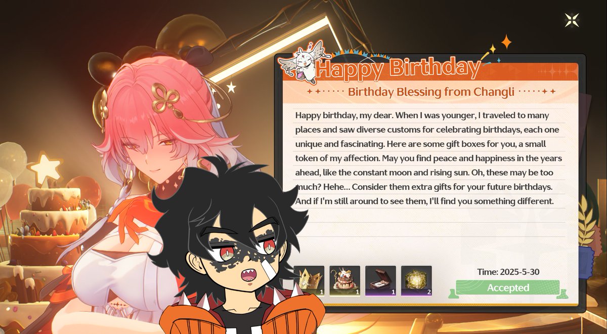jurazex's tweet image. Wait!! WuWa's Birthday system can have you pick a character to hangout with?!!! That's awesome! Changli is my favorite and that is very wholesome! 🥰🥳
#WutheringWaves