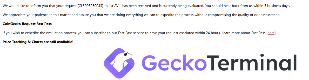 Just applied to <a href="/coingecko/">CoinGecko</a> listing. ☄️
 
ID: CL3005250043