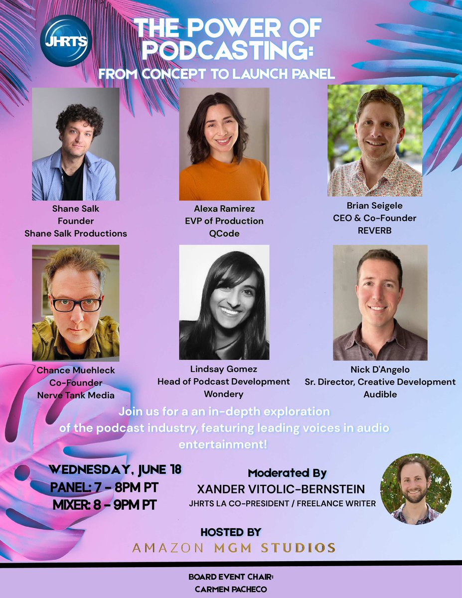 JHRTS LA and Amazon MGM Studios proudly presents an in-depth exploration of the podcast industry! Our panel will unpack every stage of the podcast journey, from development and storytelling to production excellence and strategic distribution.

RSVP: hrts.org/eventsmodule/#…