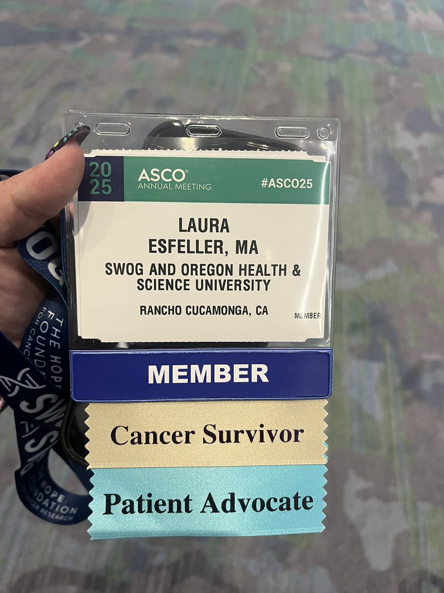 LauraEsfeller's tweet photo. #ASCO25, I’ve arrived!! @ASCO Annual Meeting is one I look forward to every year. I’m most proud of that #CancerSurvivor badge especially since this month is my 9 year #cancerversary. Grateful to @SWOG @SupportingSWOG for making it possible for me to be here! #patientadvocate https://t.co/6JRveymJf5