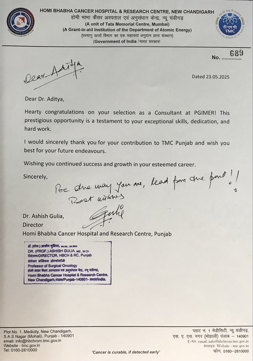 Aditya Jandial, MD, DM (@aditya_pgi) on Twitter photo A heartfelt goodbye to Tata Memorial Centre, Punjab <a href="/HBCHRC_Punjab/">Homi Bhabha Cancer Hospital & Research Centre</a>, where I had the privilege to serve as faculty for almost 2 years.
I am grateful for the learning, friendships, and unwavering support.
<a href="/docgulia/">Dr. Ashish Gulia</a>
<a href="/seemagulia1/">Seema Gulia</a>
<a href="/HemeDoc_Pooja/">Pooja Prasad</a> A heartfelt goodbye to Tata Memorial Centre, Punjab <a href="/HBCHRC_Punjab/">Homi Bhabha Cancer Hospital & Research Centre</a>, where I had the privilege to serve as faculty for almost 2 years.
I am grateful for the learning, friendships, and unwavering support.
<a href="/docgulia/">Dr. Ashish Gulia</a>
<a href="/seemagulia1/">Seema Gulia</a>
<a href="/HemeDoc_Pooja/">Pooja Prasad</a>