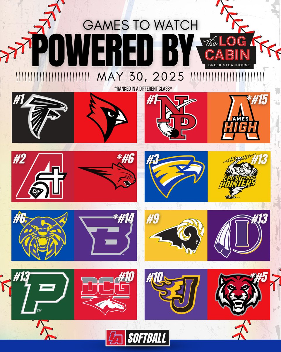 🚨GAMES TO WATCH FOR 5/30🚨

#IAsoftball X #iahssb