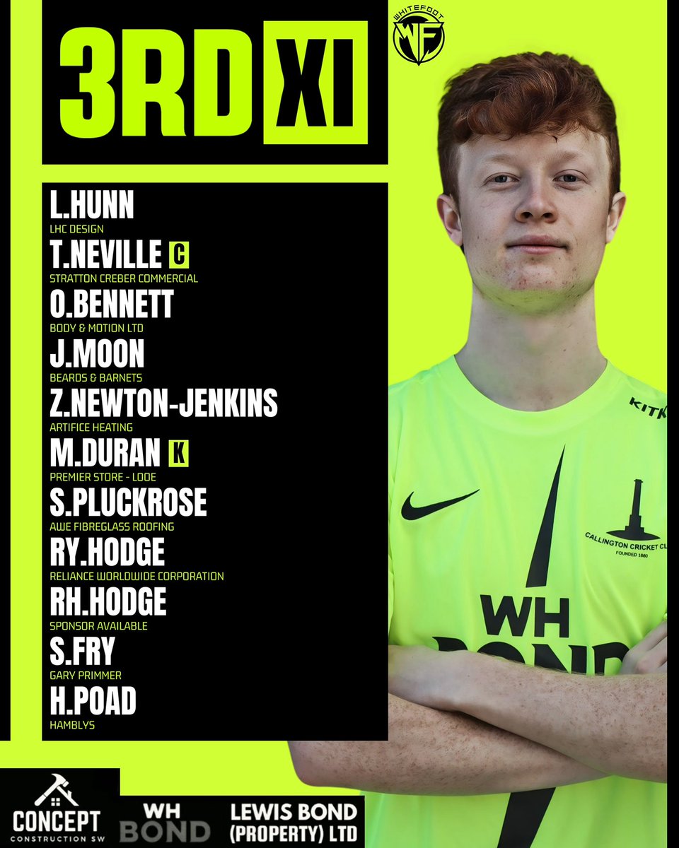 Our teams for tomorrow! 💚

Congratulations to Jack Greening for his promotion to the 1st XI following a 90* and 65* last weekend for the 2nd XI.

1st XI 
🆚 Penzance
🏟️ Home
⏰ 1pm

3rd XI
🆚 Tintagel 
🏟️ Away
⏰ 11am

#CallyCC