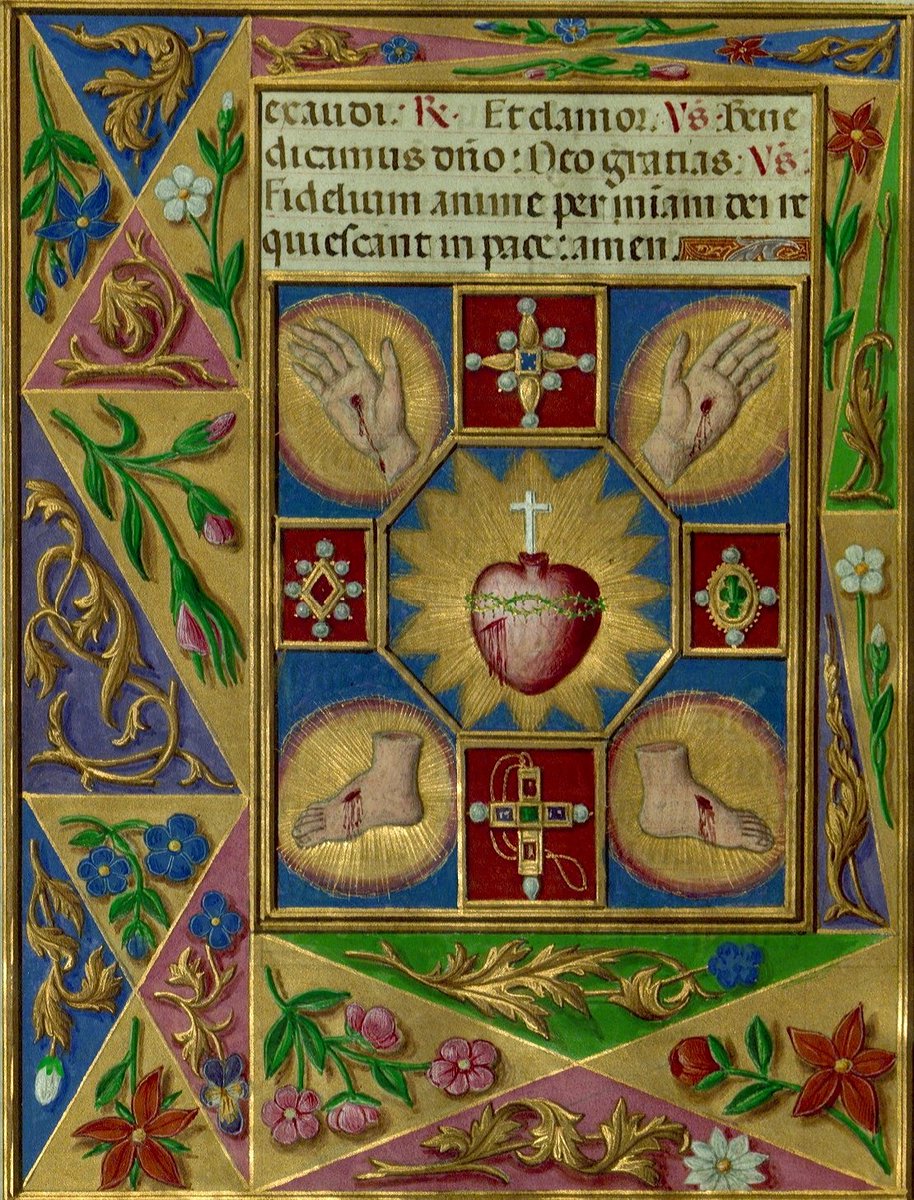 solas_na_greine's tweet image. The Five Holy Wounds Of Christ,
from a Dominican Book of Hours, Flanders, c.1500