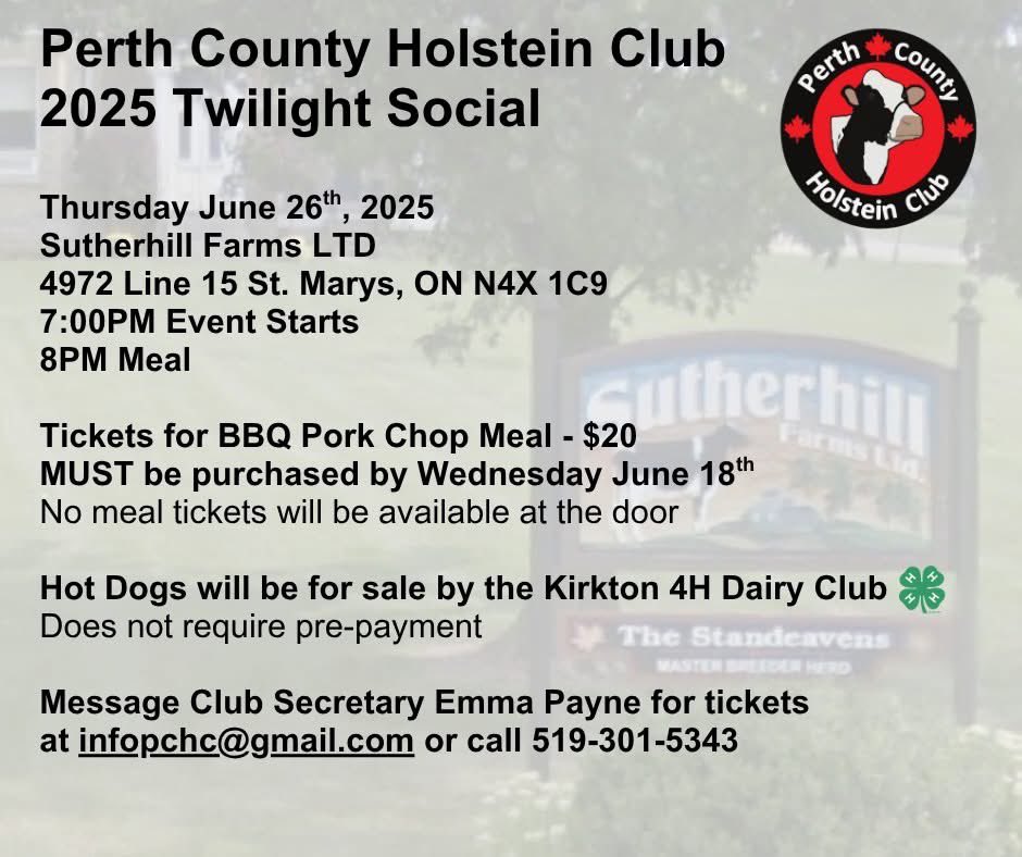 Scott Standeaven (@scottstandeaven) on Twitter photo We are very pleased to be hosting this yearโs <a href="/PerthHolstein/">Perth County Holstein Club</a> Twilight Social. Excited to open our doors to the community and show off some Perth County genetics! Please contact Emma for more information and to pre-purchase your meal tickets ๏ฟผ We are very pleased to be hosting this yearโs <a href="/PerthHolstein/">Perth County Holstein Club</a> Twilight Social. Excited to open our doors to the community and show off some Perth County genetics! Please contact Emma for more information and to pre-purchase your meal tickets ๏ฟผ