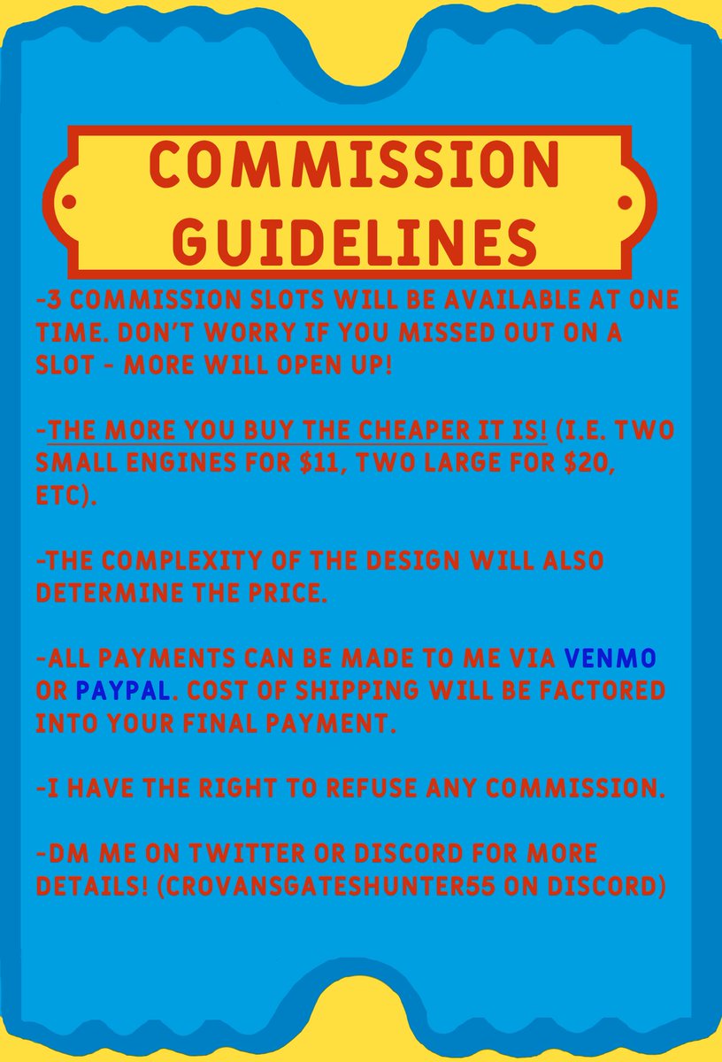 CGS55_'s tweet image. Hello everyone! Three commission slots are now open - first come, first serve! Provided below are the prices and guidelines for you to use. Please note that if you are not able to make it into one of the three slots, more will open in the future! Thank you all for your support!