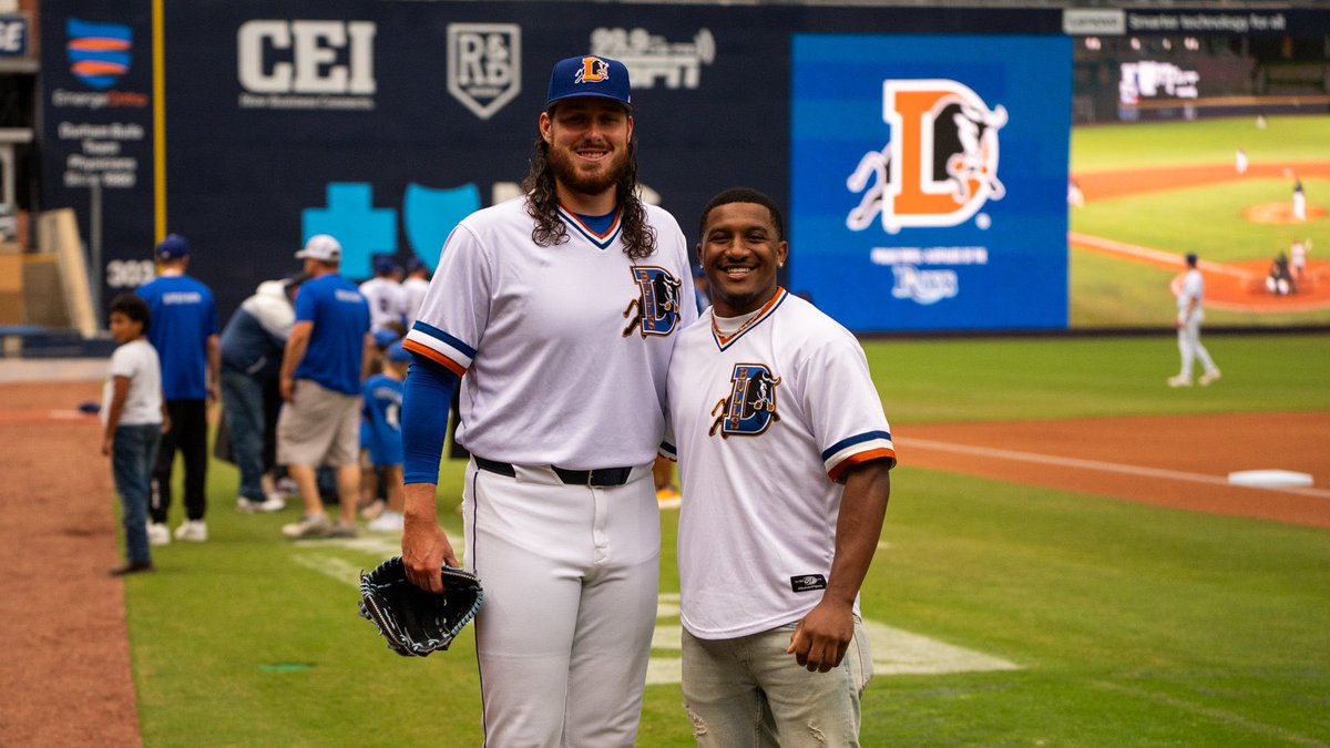 Durham Bulls (@durhambulls) on Twitter photo Our thanks to Buffalo Bills cornerback & <a href="/NCCU_Football/">NC CENTRAL FB | ๐ฆ
๐๐ฆ
</a> alum Brandon Codrington for joining us tonight and throwing out a ceremonial 1st pitch!
Pretty cool to also see Bulls pitcher & fellow <a href="/NCCUAthletics/">NCCU Athletics</a> alum Austin Vernon catching the 1st pitch. ๐๐ Our thanks to Buffalo Bills cornerback & <a href="/NCCU_Football/">NC CENTRAL FB | ๐ฆ
๐๐ฆ
</a> alum Brandon Codrington for joining us tonight and throwing out a ceremonial 1st pitch!
Pretty cool to also see Bulls pitcher & fellow <a href="/NCCUAthletics/">NCCU Athletics</a> alum Austin Vernon catching the 1st pitch. ๐๐