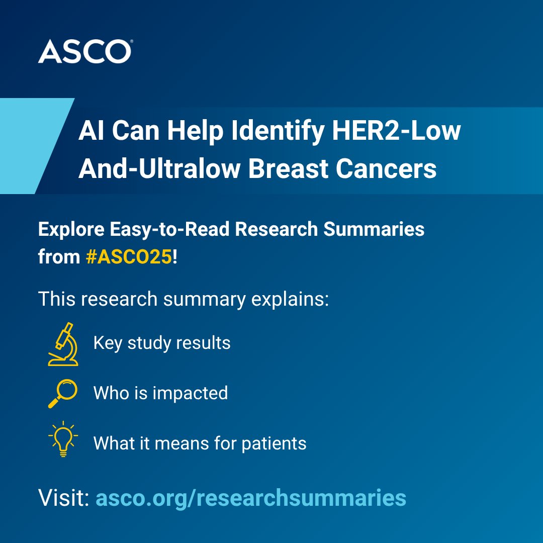 New research summary available NOW from #ASCO25: AI can improve accuracy in identifying HER2-low and HER2-ultralow #BreastCancer and reduce rate of misclassification.

Learn more: brnw.ch/21wT3m6
#BCSM