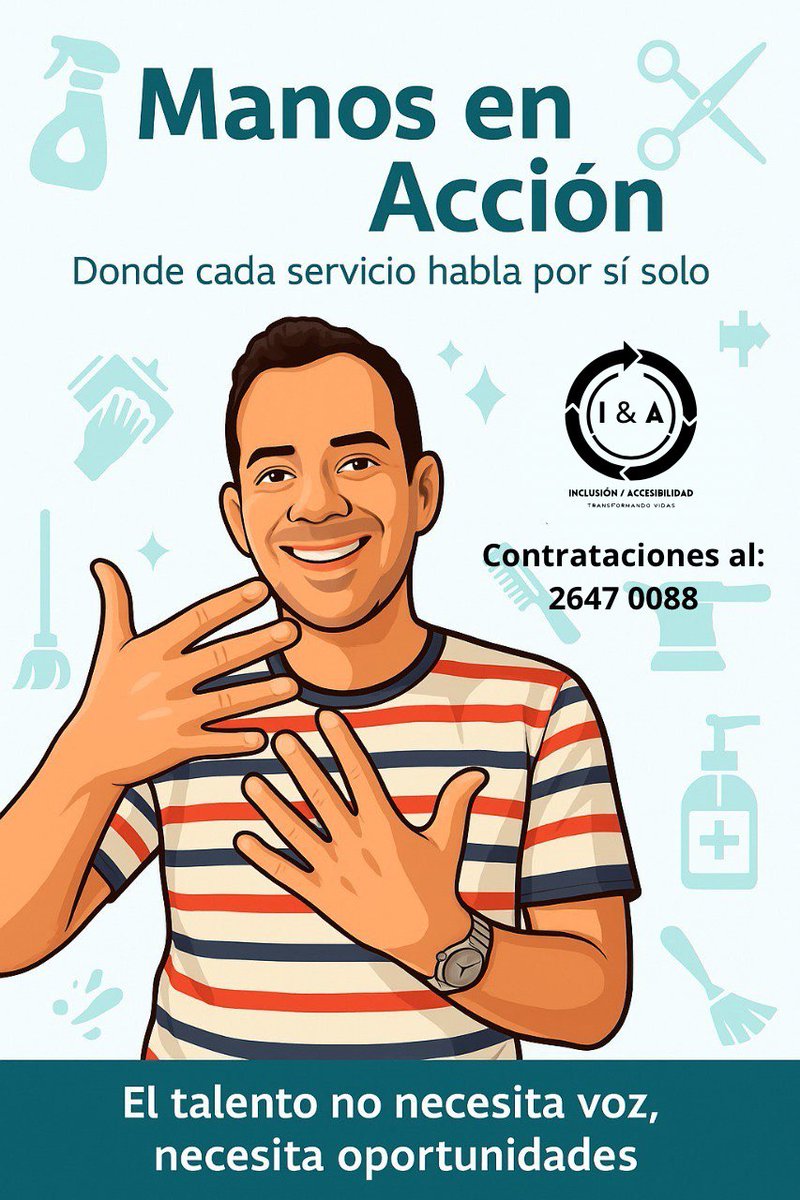 IncluAccess's tweet photo. ¡Llegó Manos en Acción!

Un servicio inclusivo de limpieza a domicilio o barbería, realizado por jóvenes sordos comprometidos, responsables y capacitados.
Cada visita es una oportunidad para transformar espacios... y vidas. 🙌💈🧼

📞 Contrataciones al 2647-0088 https://t.co/37FvZdJUO1